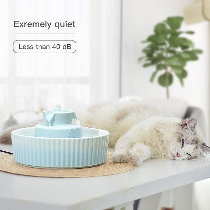 VinDox 2.1L Ceramic Cat Water Fountain-for Cats and Dogs, 360 Ceramic Pet Fountain-70 Oz Large Water Capacity - Whisper-Quiet Water Flow-Great for Shy or Timid Pets - Fresh, Filtered Water (Blue) - Image 4